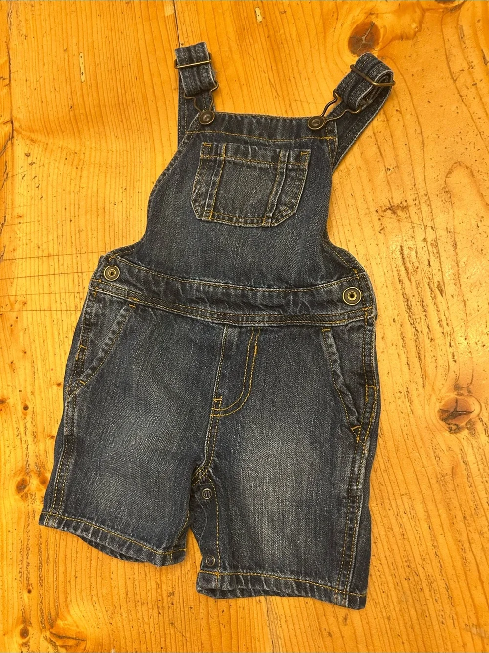 The Children's Place Denim Short Overalls with Green Dino Patch